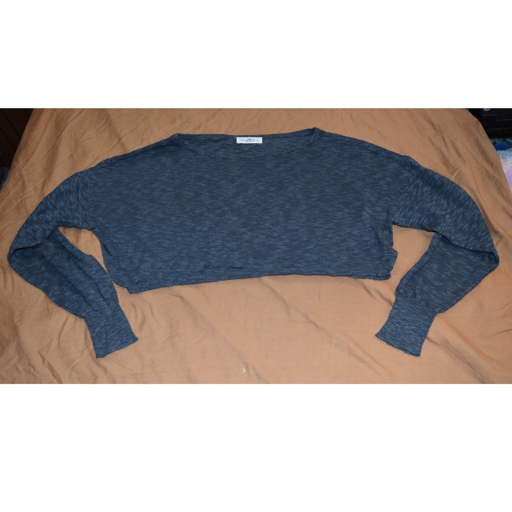 Natural Life Cropped Knit Sweater Gray Marl Lightweight Boxy Long Sleeve Small